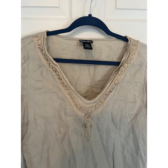 Rafaella 100% Linen Tan Pullover Long sleeve V-neck Tunic Blouse 12 - Picture 2 of 9